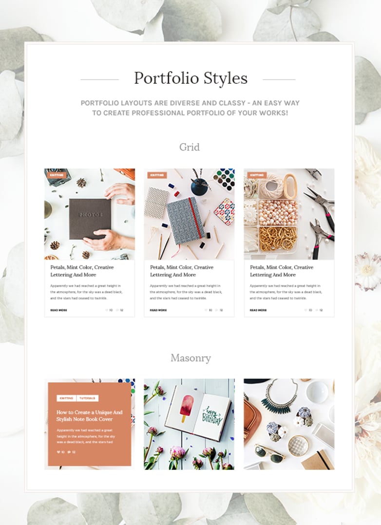 Handmade Shop – Handicraft Blog & Store Creative WordPress Theme - Portfolio Styles