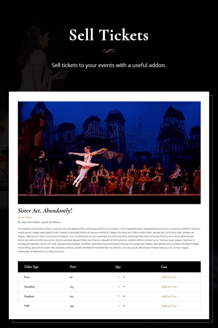Theater - Concert & Art Event Entertainment Theme - Sell Tickets