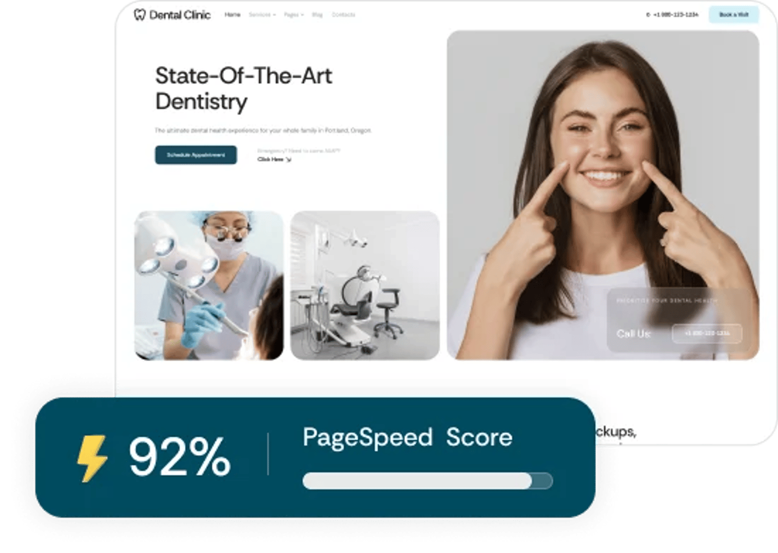 Dentissimo - Medical & Dentist WordPress Theme - Google PageSpeed Insights Performance Score 80+ | cmsmasters studio