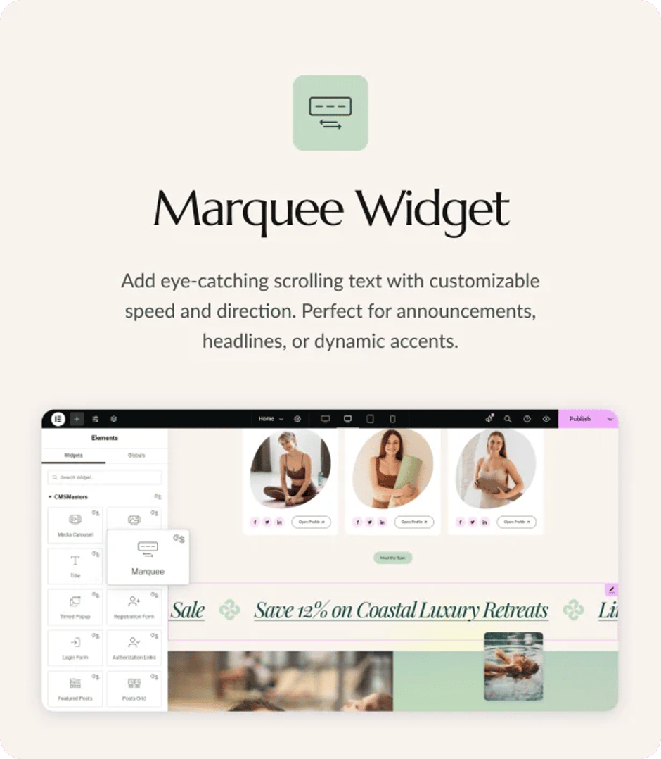 Zen Retreat - Wellness Resort & Yoga WordPress Theme - Give Marquee Widget | CMSMasters studio