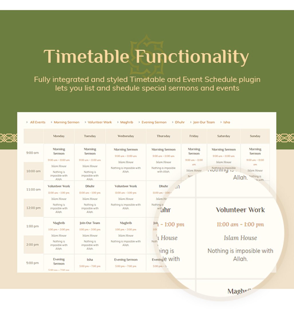 Islam House - Mosque and Religion WordPress Theme - Timetable Functionality | cmsmasters studio
