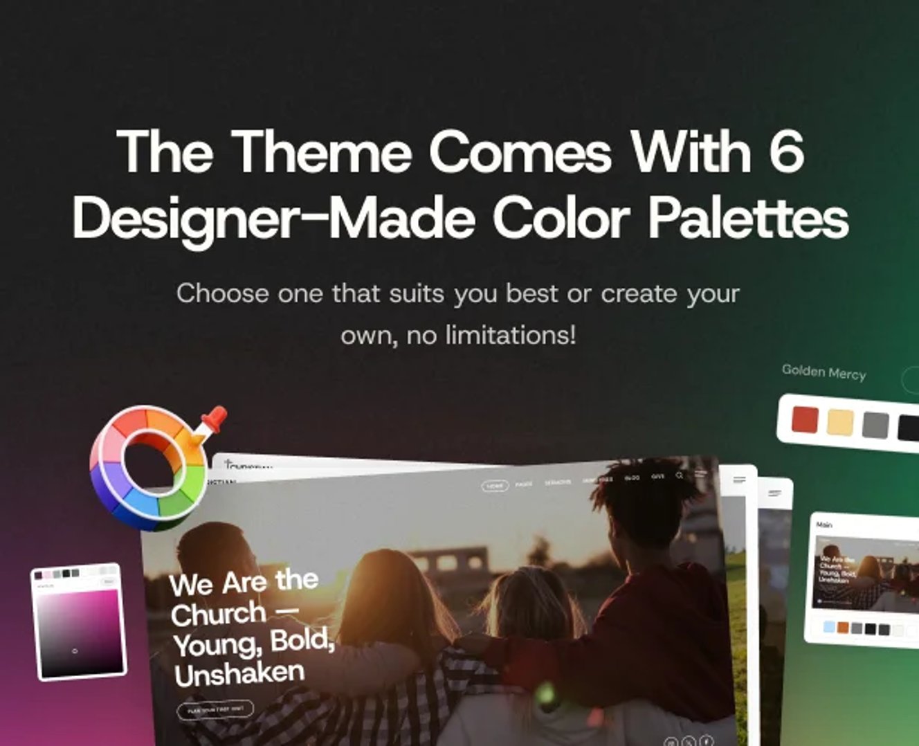 Christian Mission - Religious Events & Retreats Church WordPress Theme - 6 Designer-Made Color Palettes | CMSMasters studio
