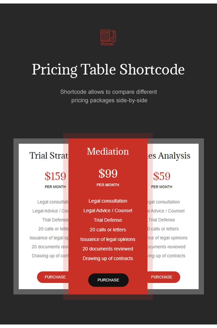 De Jure - Attorney and Lawyer WP Theme - Pricing Table Shortcode | cmsmasters studio