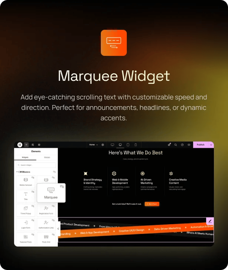 Softy Solutions - IT Services & Digital Agency WordPress Theme - Marquee Widget | CMSMasters studio