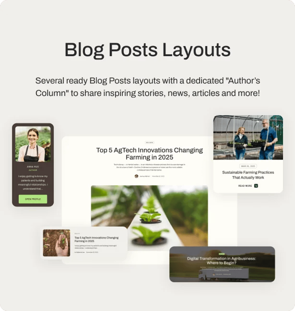 Agribusiness - Agriculture Business Consulting WordPress Theme - Blog Posts Layouts | CMSMasters studio