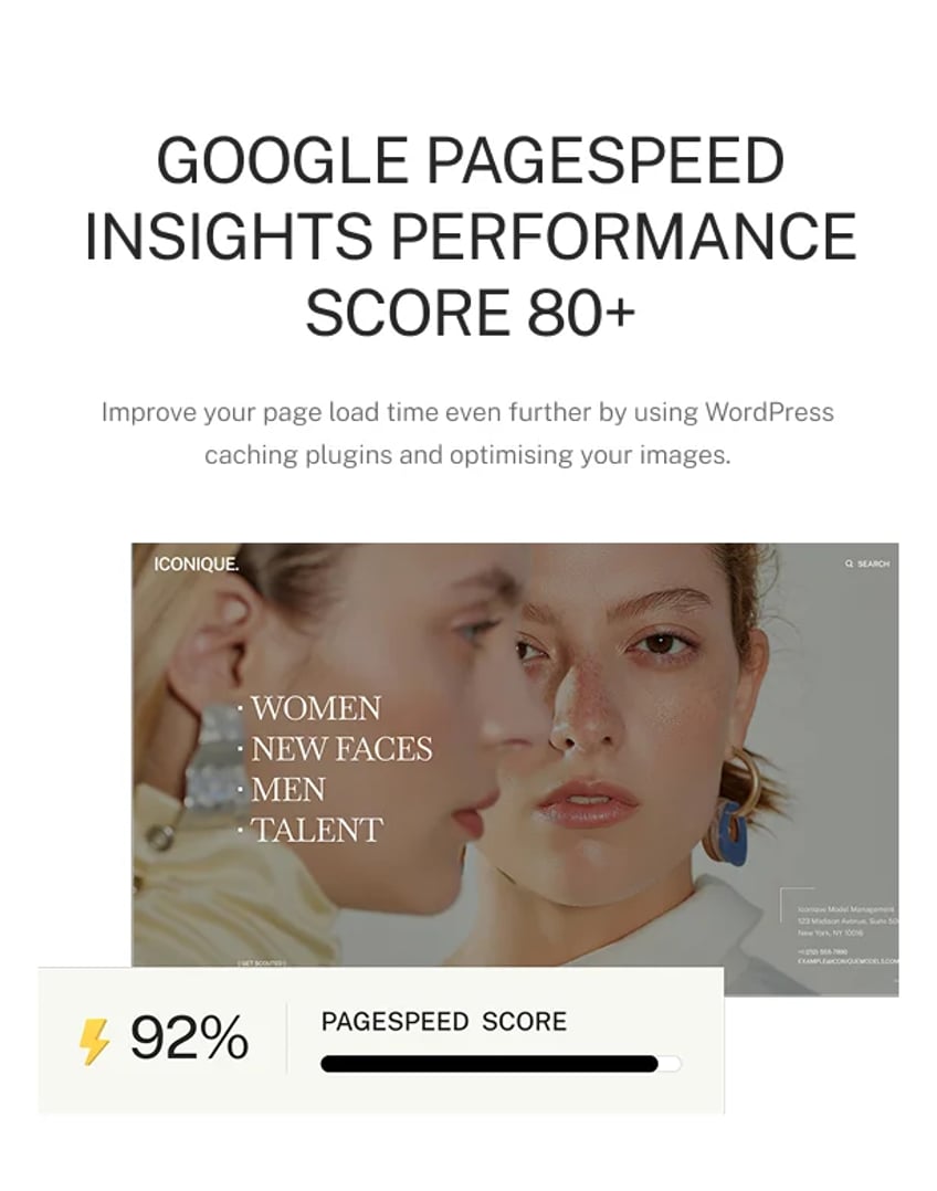 Iconique - Fashion Model Agency WordPress Theme - Performance Score 90+ | CMSMasters studio