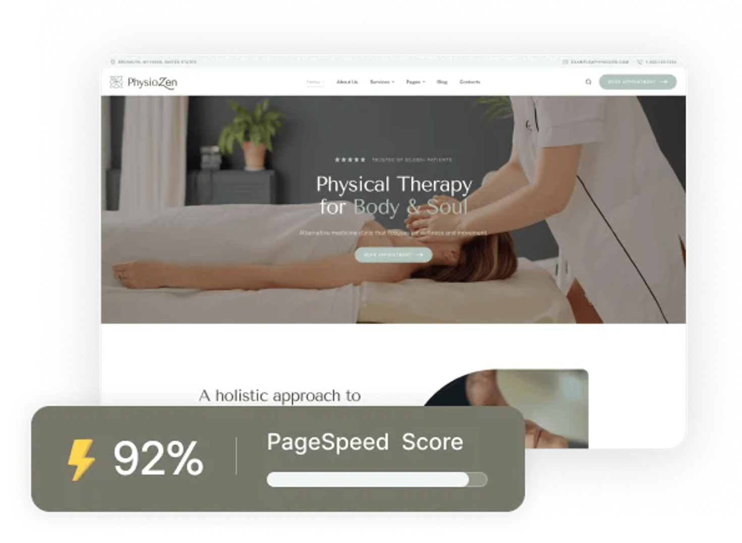 PhysioZen - Chiropractor & Physiotherapy Wellness WordPress Theme - Google PageSpeed Insights Performance Score 90+ | CMSMasters studio