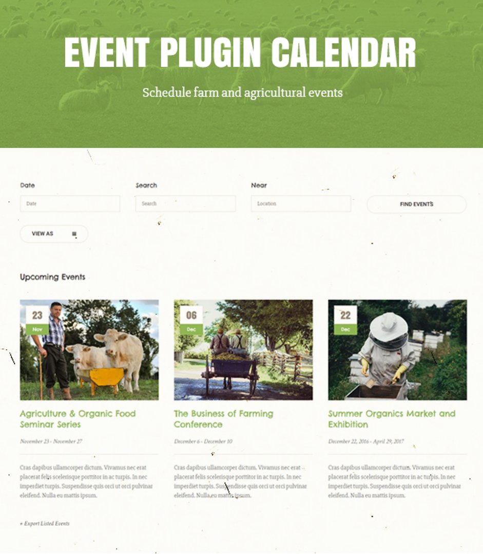 Green Farm - Organic Food WordPress Theme - Event Plugin Calendar