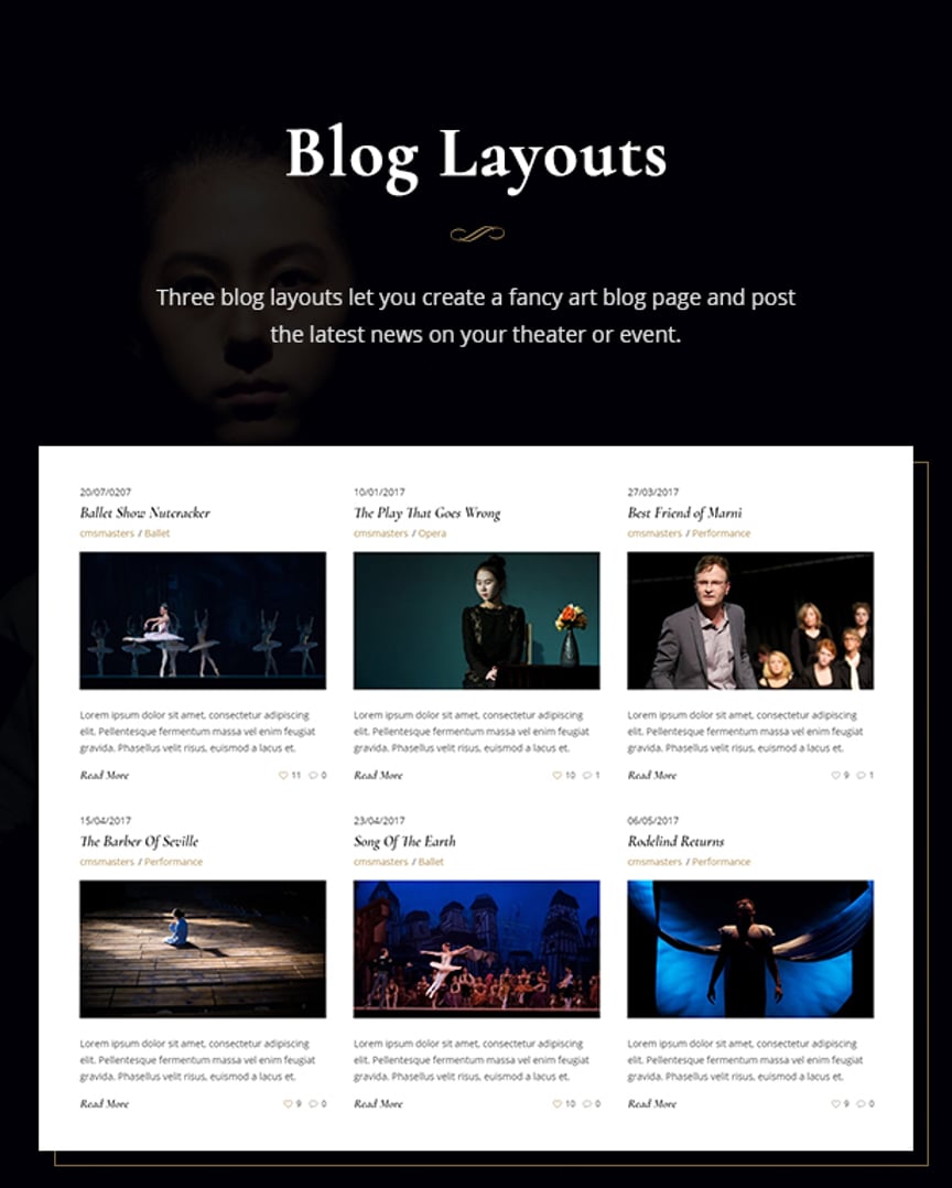 Theater - Concert & Art Event Entertainment Theme - Blog Layouts