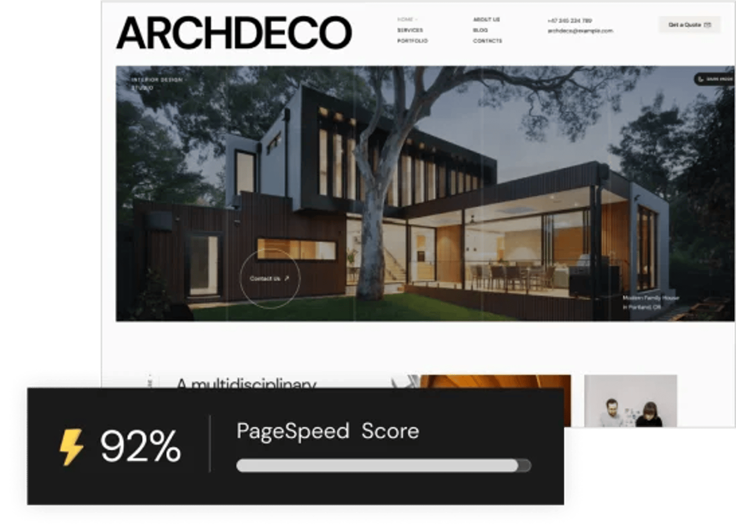 Archdeco - Architecture & Interior Design Agency Portfolio WordPress Theme - Google PageSpeed Insights Performance Score 90+ | CMSMasters studio