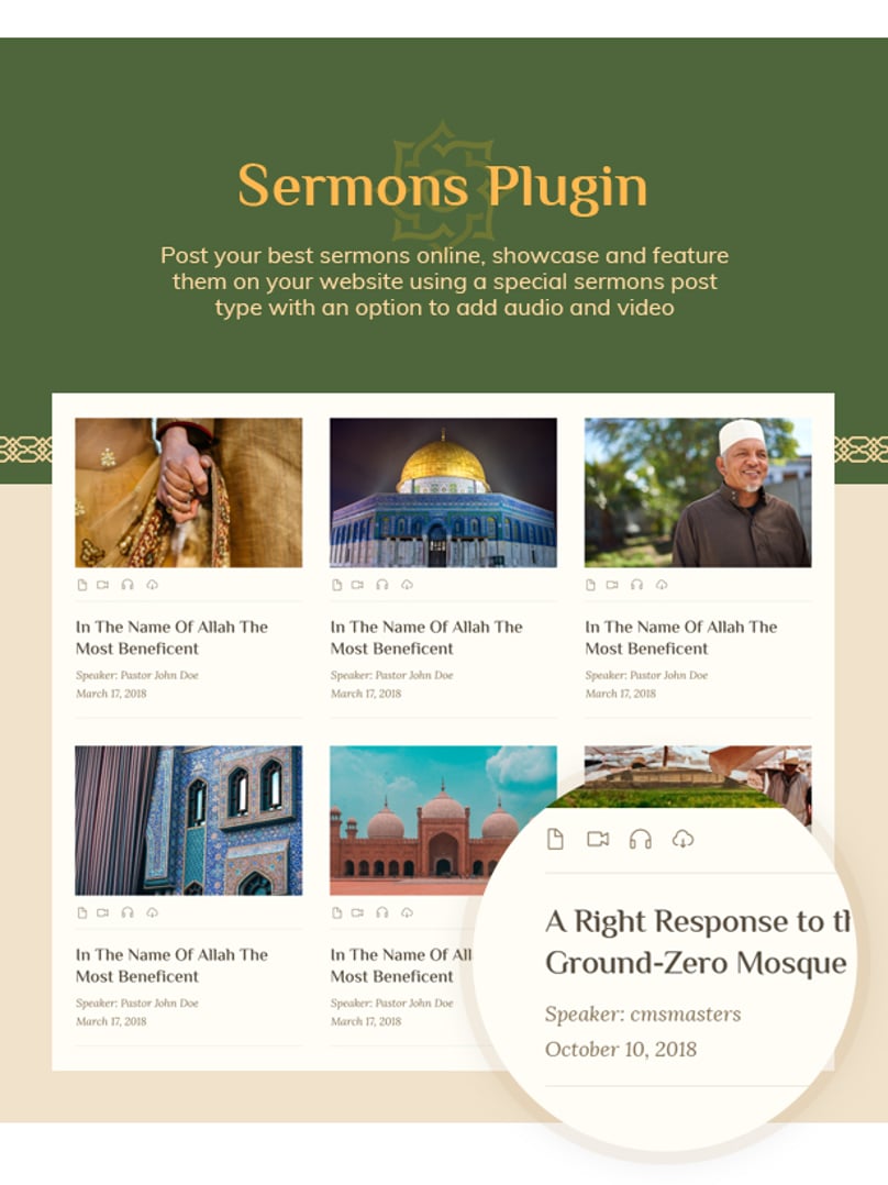 Islam House - Mosque and Religion WordPress Theme - Sermons Plugin | cmsmasters studio