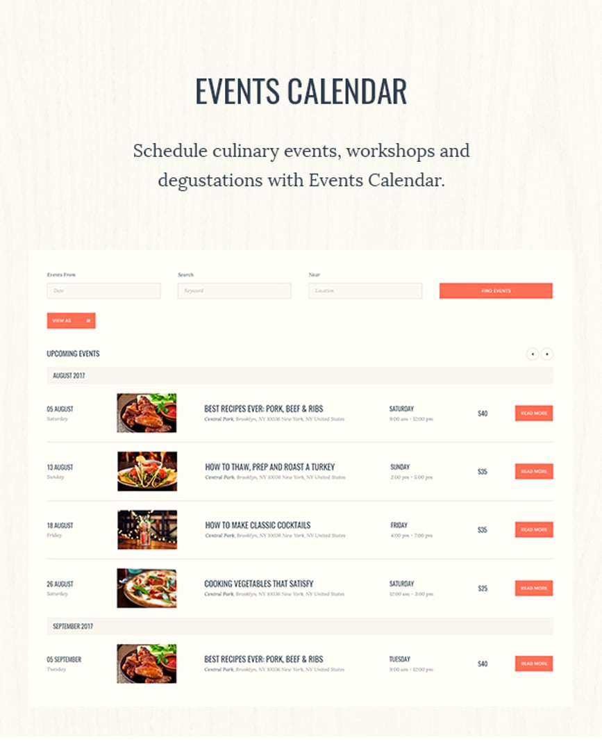 Good Food - Recipe Magazine & Culinary Blog Theme - Events Calendar