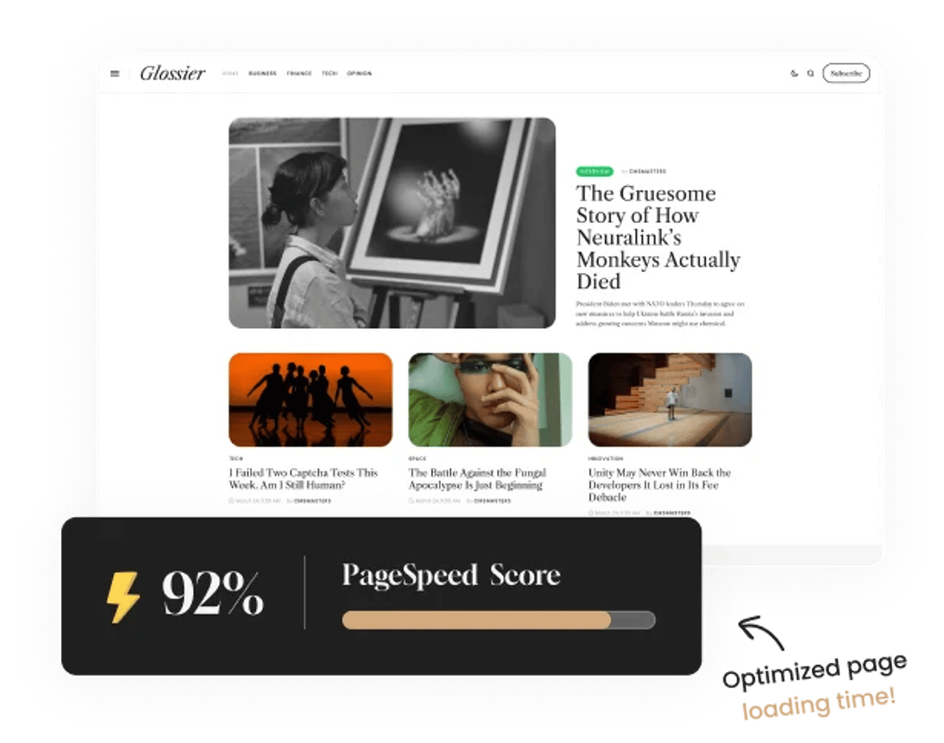 Glossier - News & Viral Magazine WordPress Theme - Google PageSpeed Insights | Cmsmasters studio