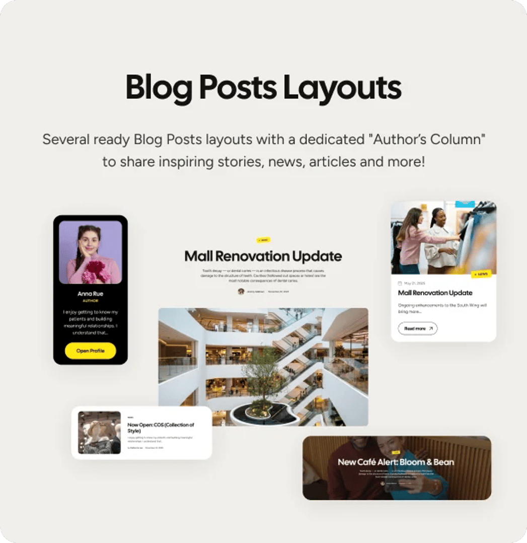 City Plaza - Entertainment Center & Shopping Mall WordPress Theme - Blog Posts Layouts | CMSMasters studio