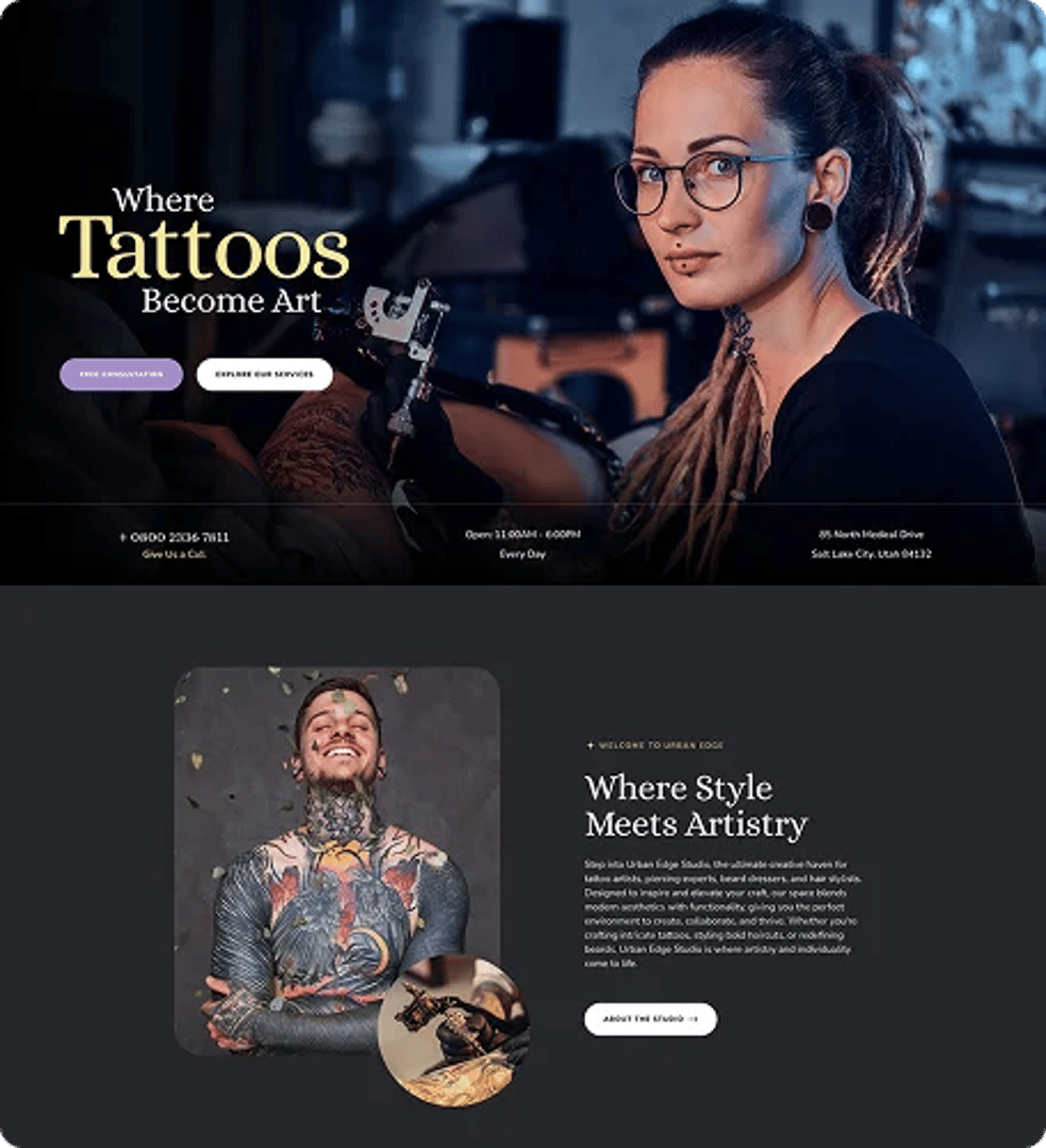 Urban Edge - Barbershop & Tattoo Studio WordPress Theme - Dark Demo - Tattoo & Piercing Studio | CMSMasters studio