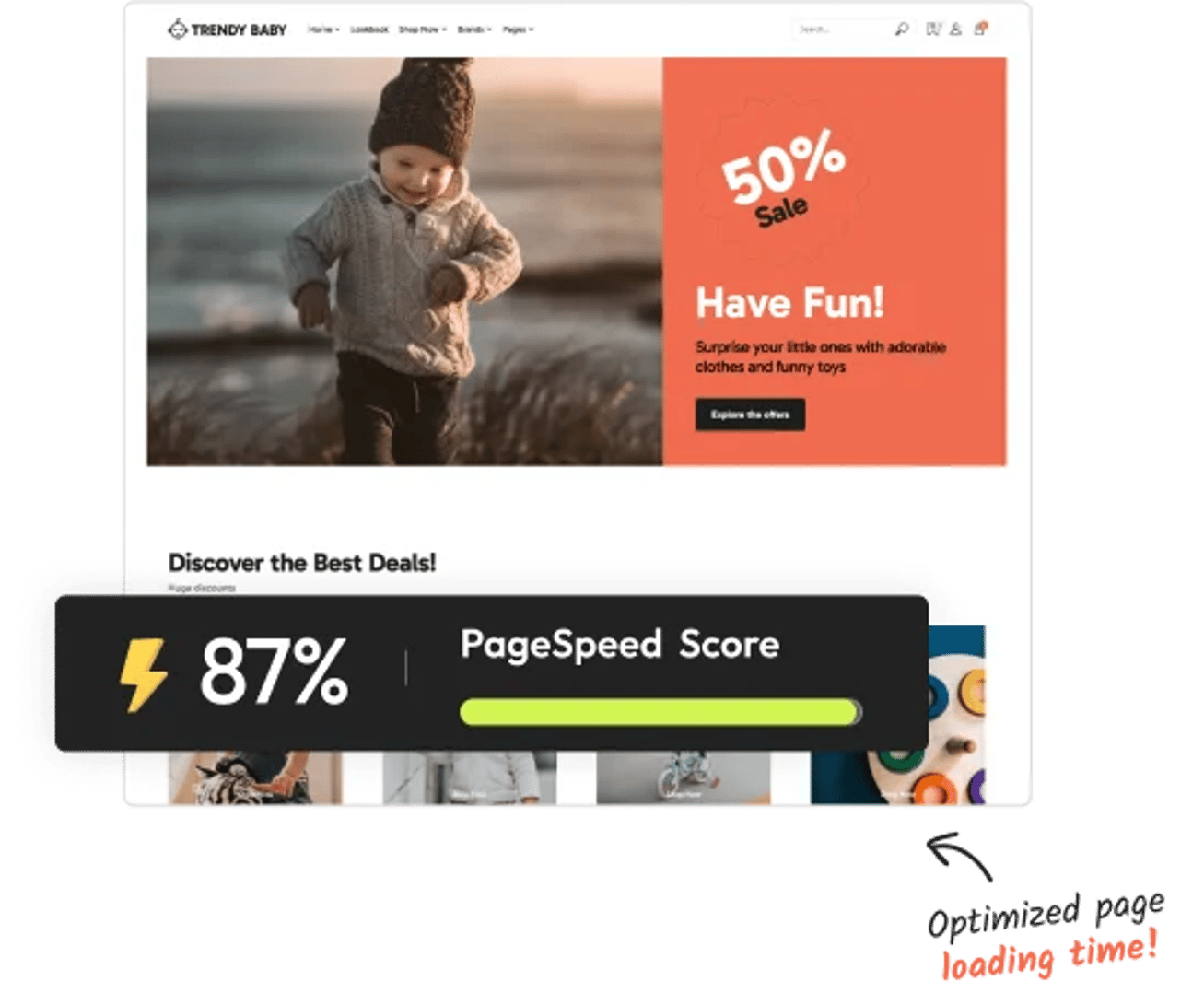 Trendy Baby - Children and Kids Store WordPress Theme -Google PageSpeed Insights Performance Score 80+ | Cmsmasters studio