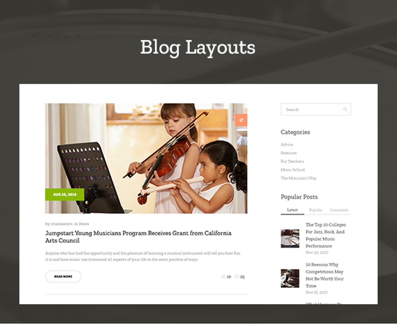 Solfeggio - Music School Theme - Blog Layouts