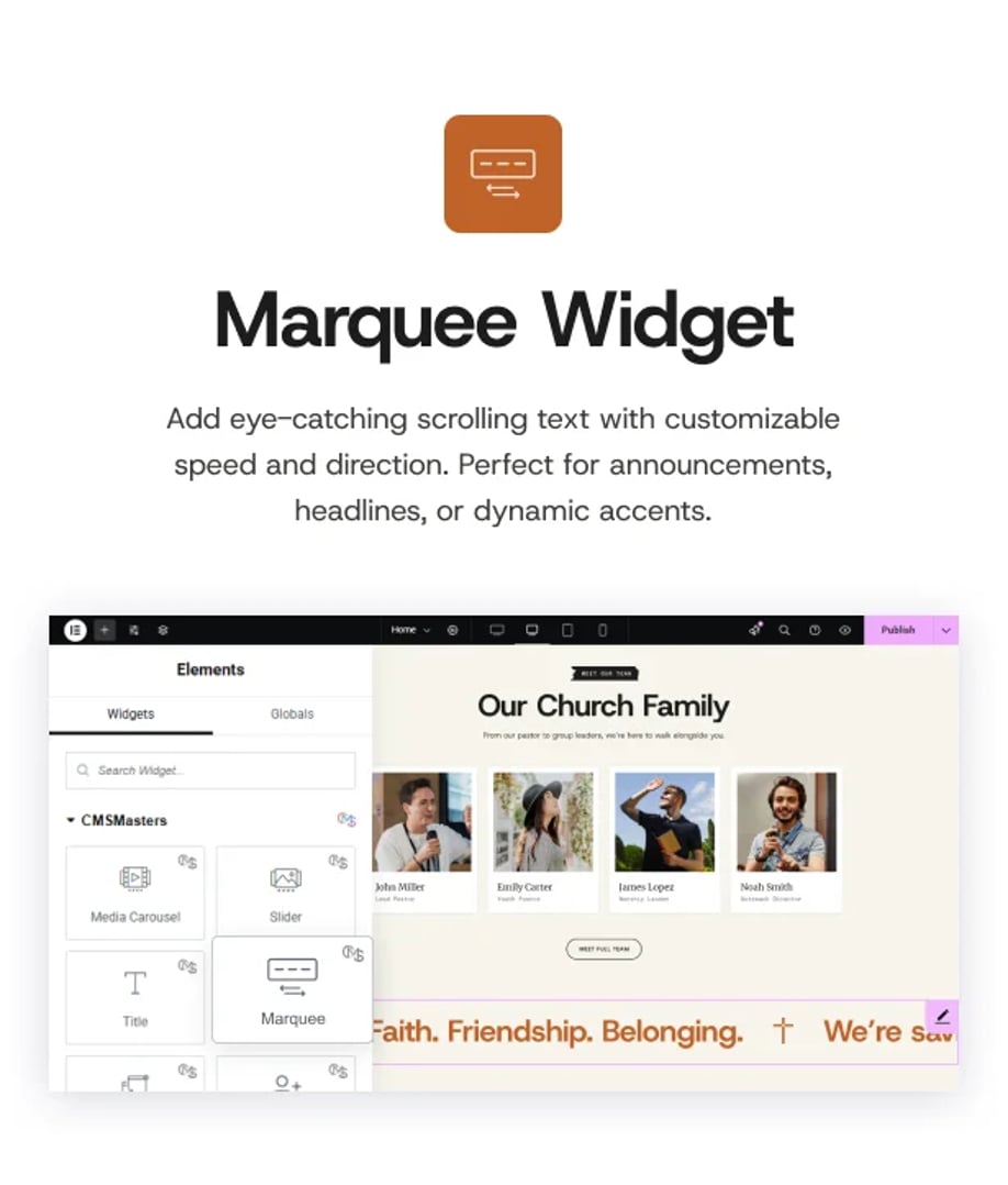 Christian Mission - Religious Events & Retreats Church WordPress Theme - Marquee Widget | CMSMasters studio