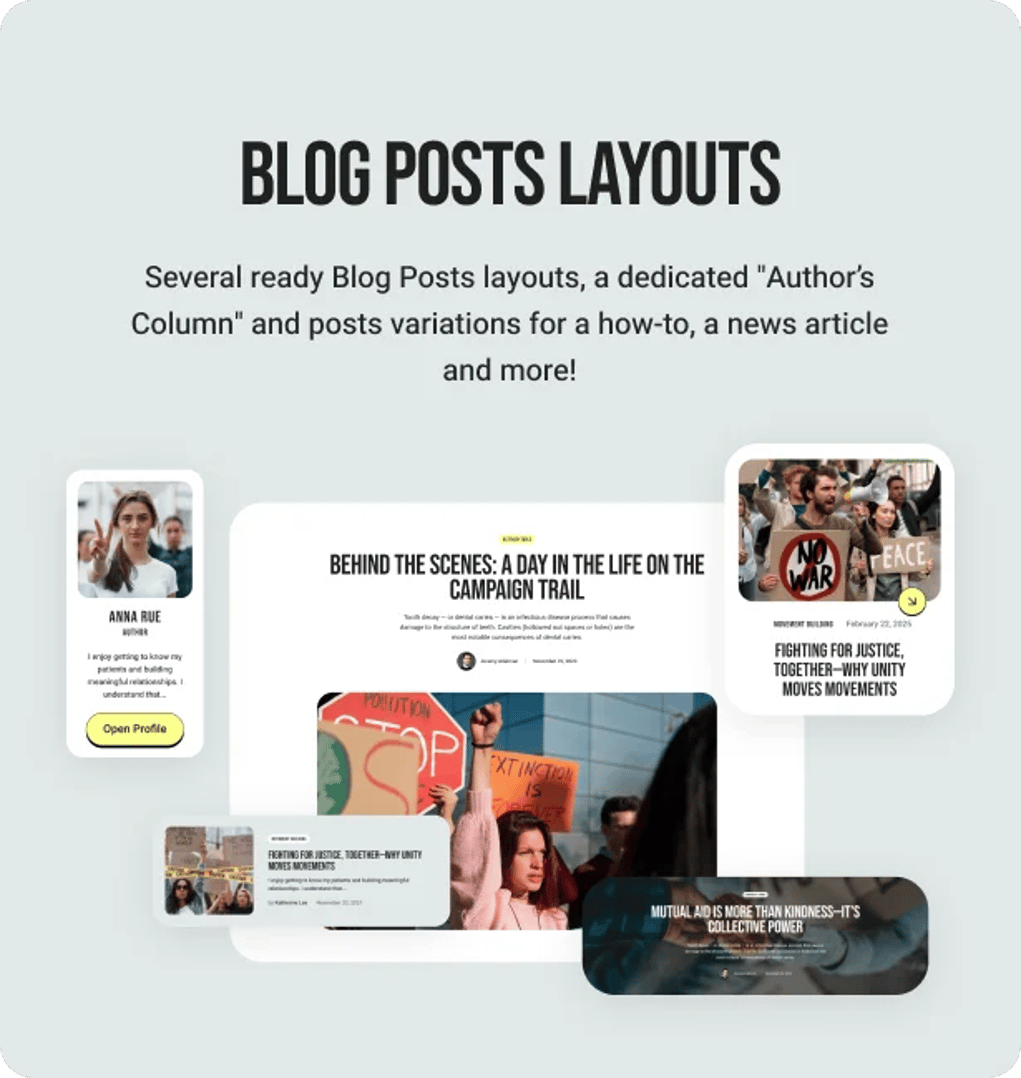 Act Now - Social Activism & NGO WordPress Theme - Blog Posts Layouts | CMSMasters studio