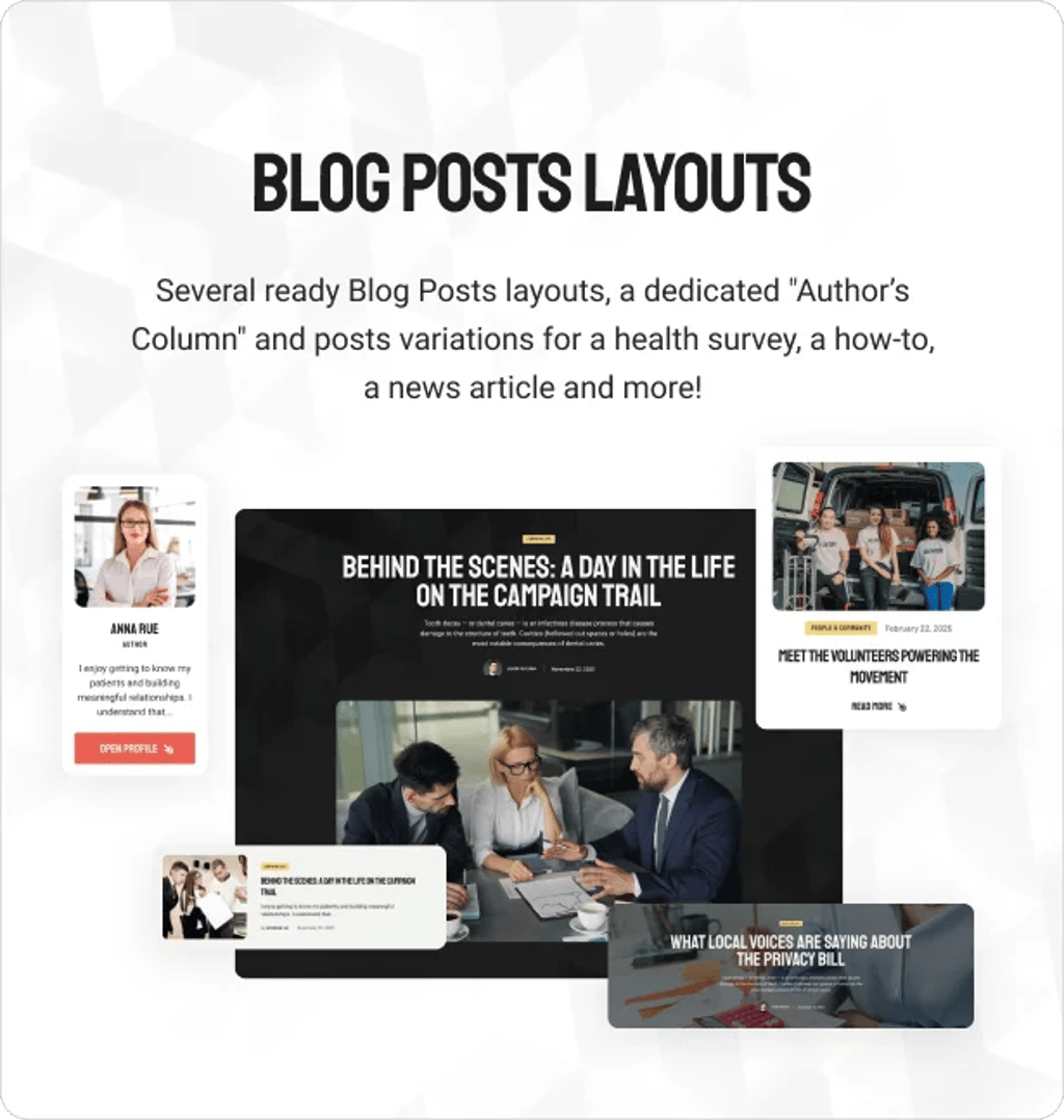 Campaigner - Political Candidate & Election WordPress Theme - Blog Posts Layouts | CMSMasters studio