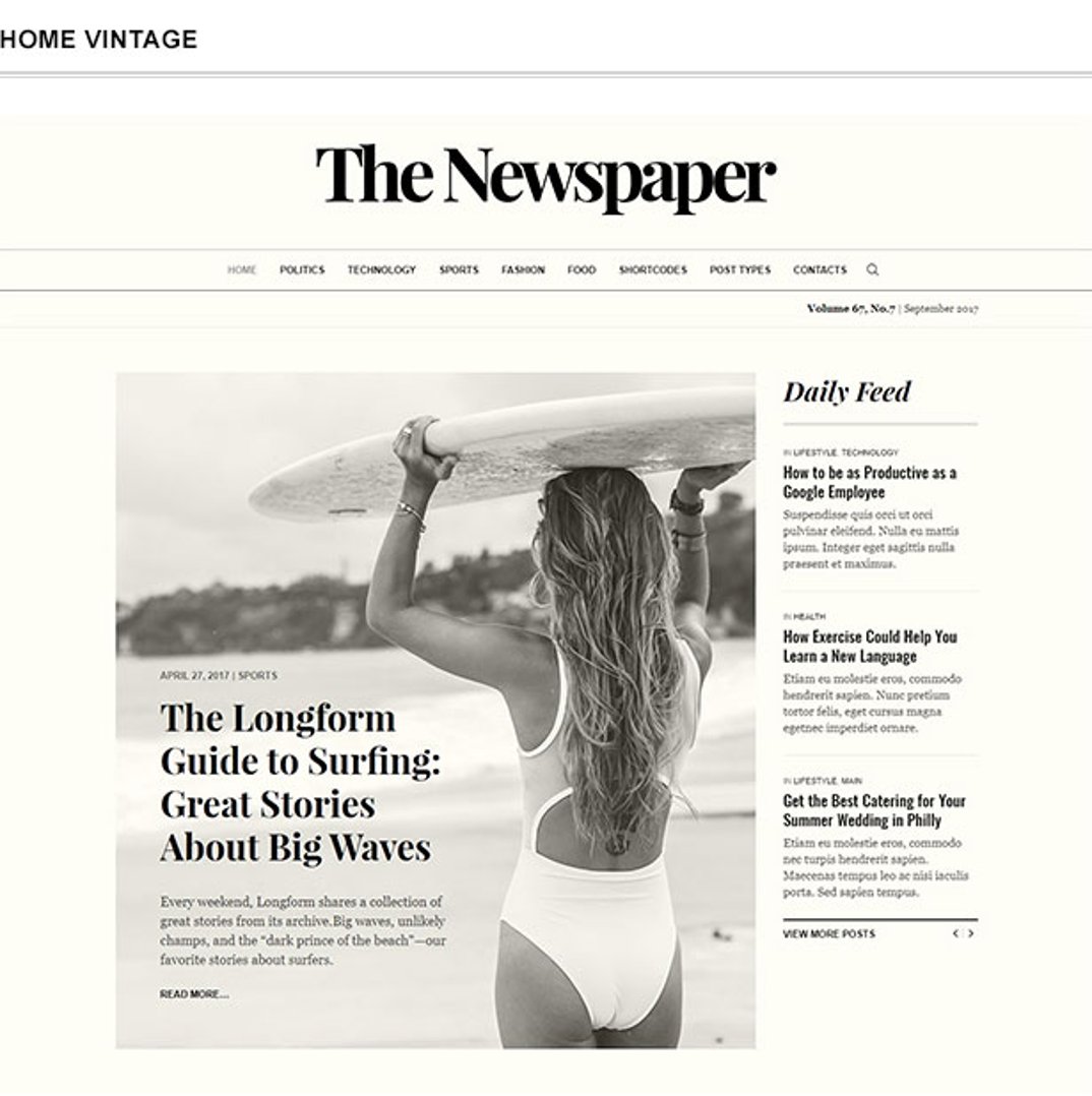 The Newspaper - Magazine Editorial WordPress Theme - Home Vintage