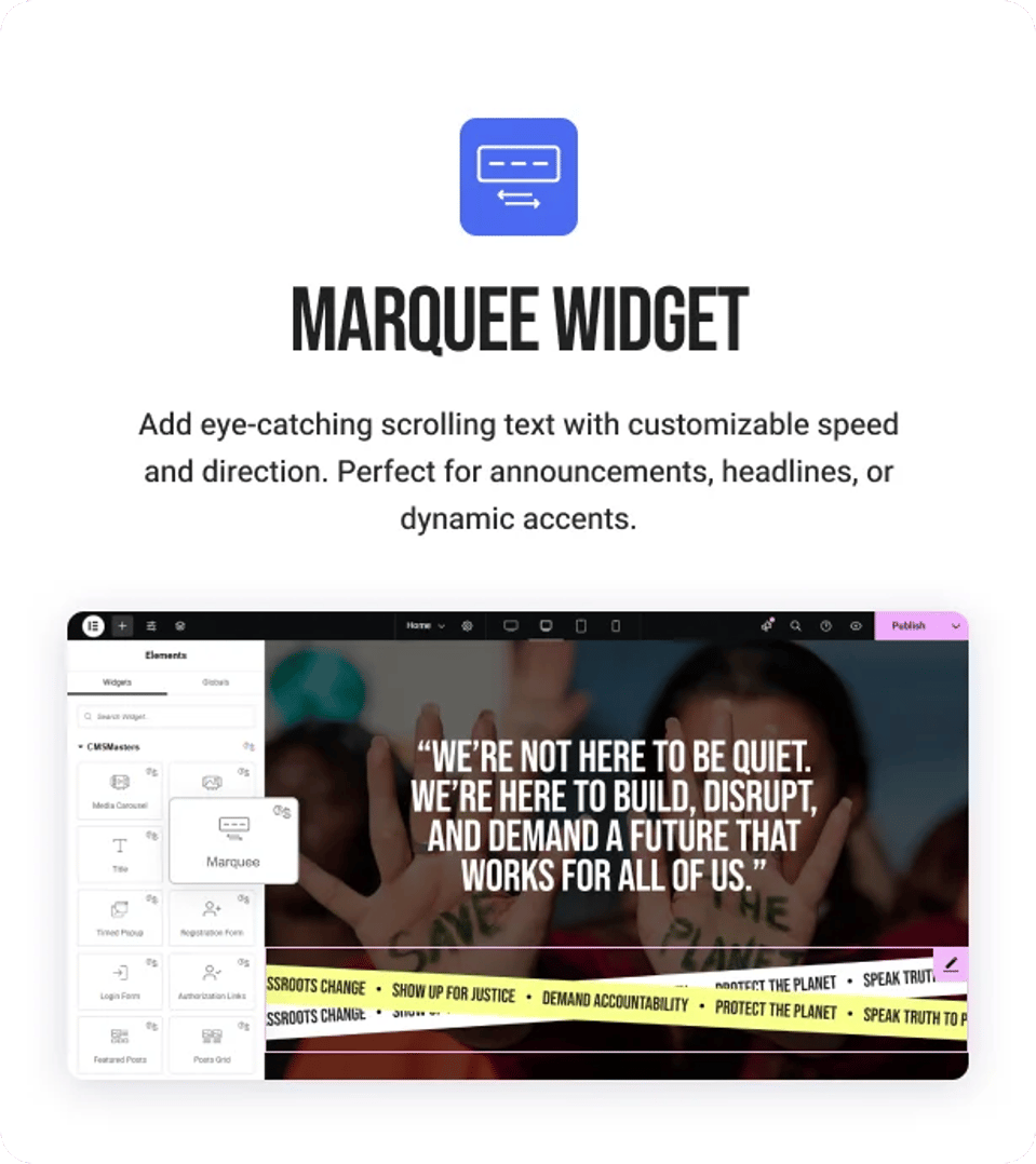Act Now - Social Activism & NGO WordPress Theme - Marquee Widget | CMSMasters studio