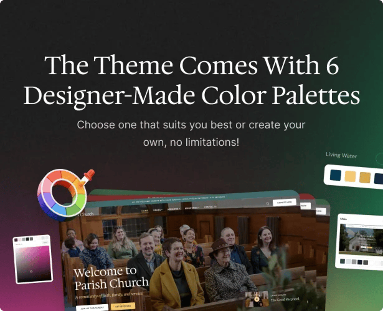 Parish Church - Religion & Charity WordPress Theme - 6 Designer-Made Color Palettes | CMSMasters studio