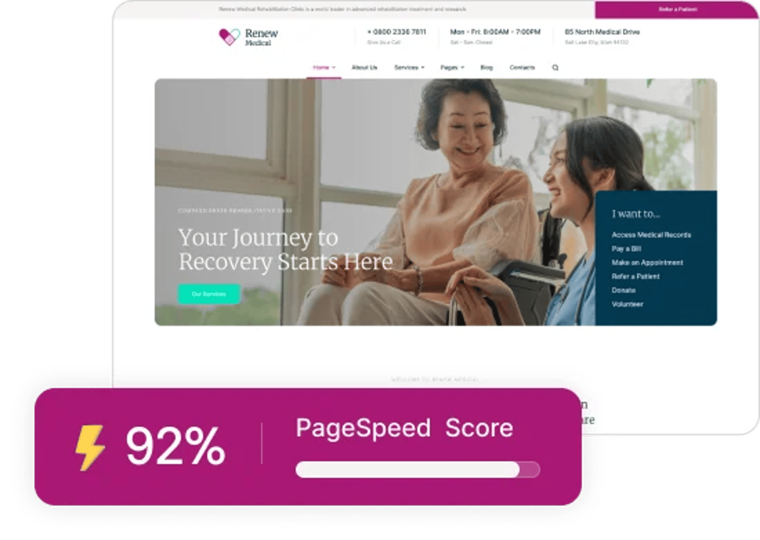 Renew Medical - Physiotherapy & Rehabilitation Clinic Medical WordPress Theme - Google PageSpeed Insights Performance Score 90+ | CMSMasters studio