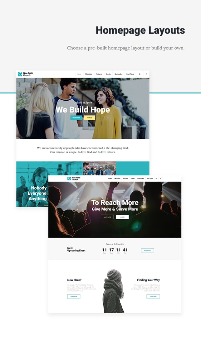 My Church - Religion WordPress Theme with Events, Donations & Sermons - Homepage Layouts