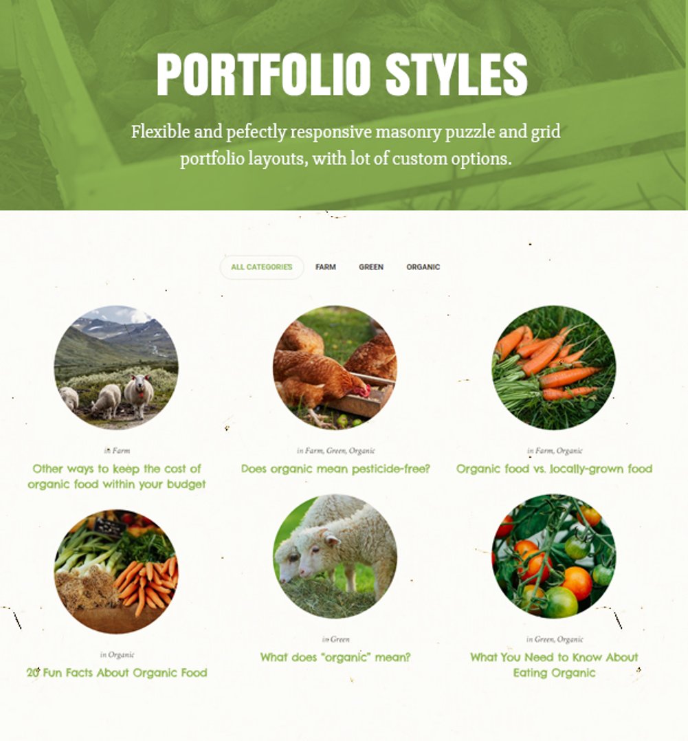 Green Farm - Organic Food WordPress Theme - Portfolio Styles