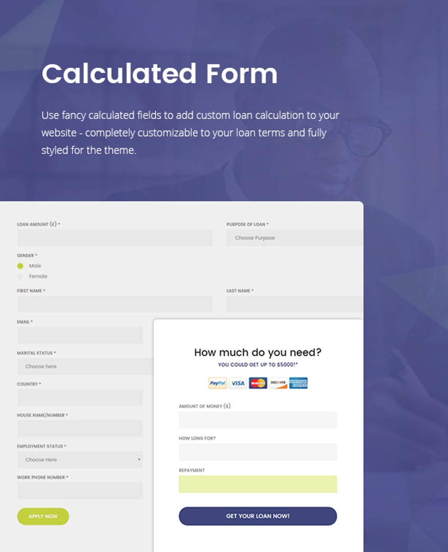 Payday Loans WordPress Theme Preview - Calculated Form