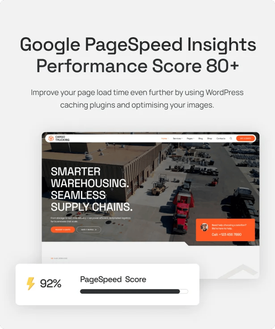 Cargo Trucking - Transportation Services & Logistics WordPress Theme - Google PageSpeed Insights Performance Score 80+ | CMSMasters studio