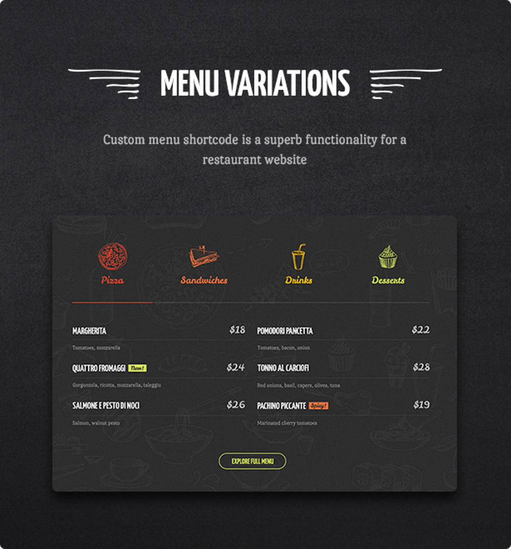 Pizza Restaurant - Fast Food & Restaurant WordPress Theme - Menu Variations