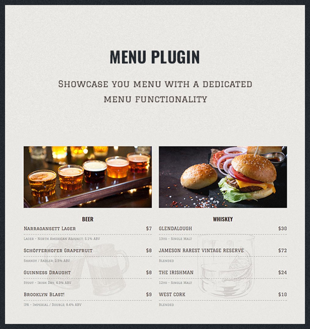 Porter Pub - Bar & Restaurant WordPress Theme - Menu Plugin