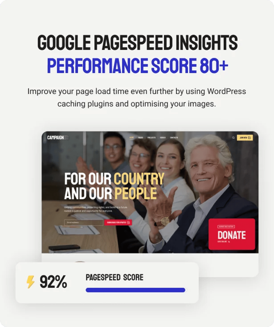 Campaigner - Political Candidate & Election WordPress Theme - Performance Score 90+ | CMSMasters studio