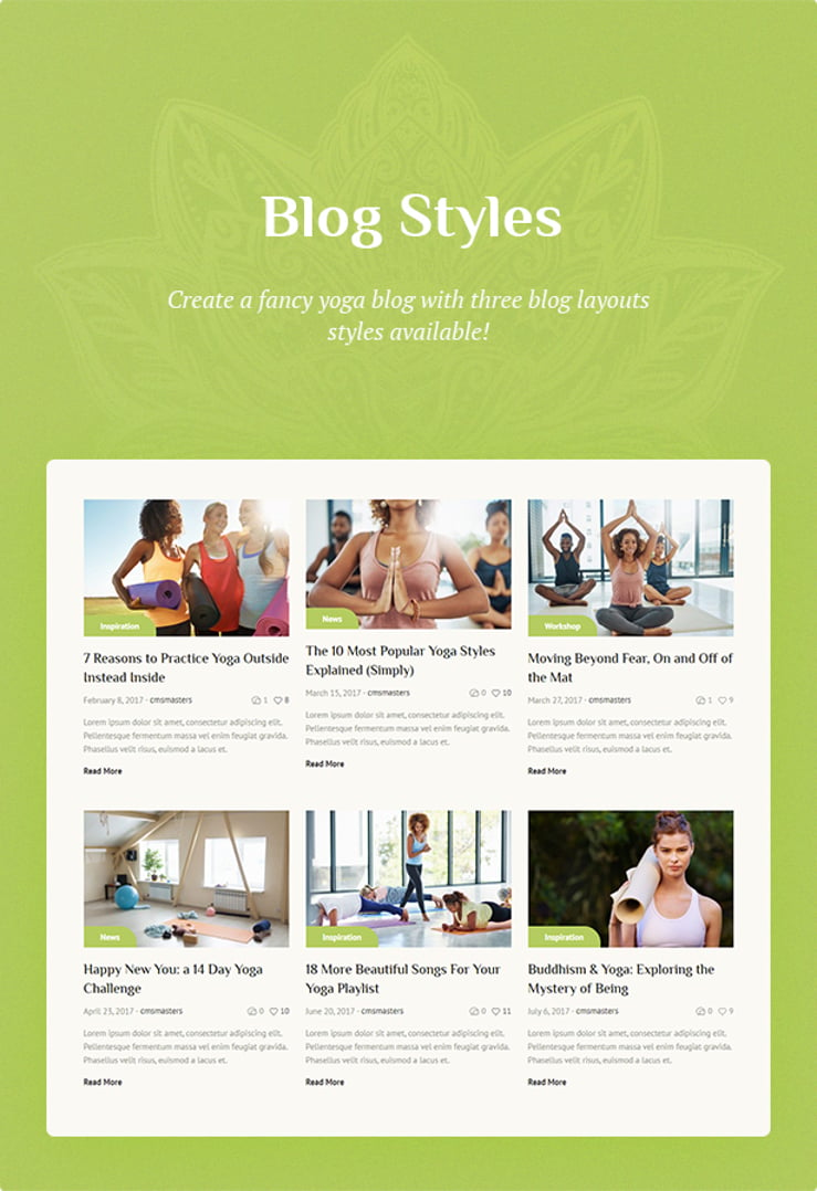 Do Yoga - Fitness Studio & Pilates Club WordPress Theme - Blog Styles