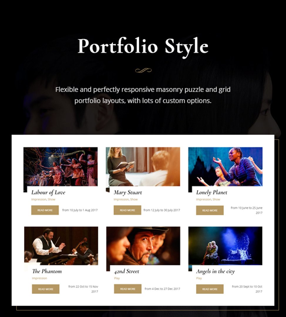 Theater - Concert & Art Event Entertainment Theme - Portfolio Layouts