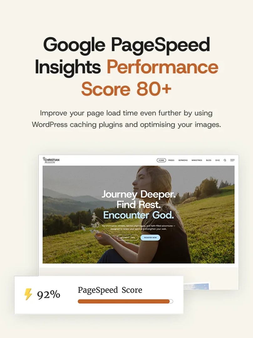 Christian Mission - Religious Events & Retreats Church WordPress Theme - Performance Score 90+ | CMSMasters studio