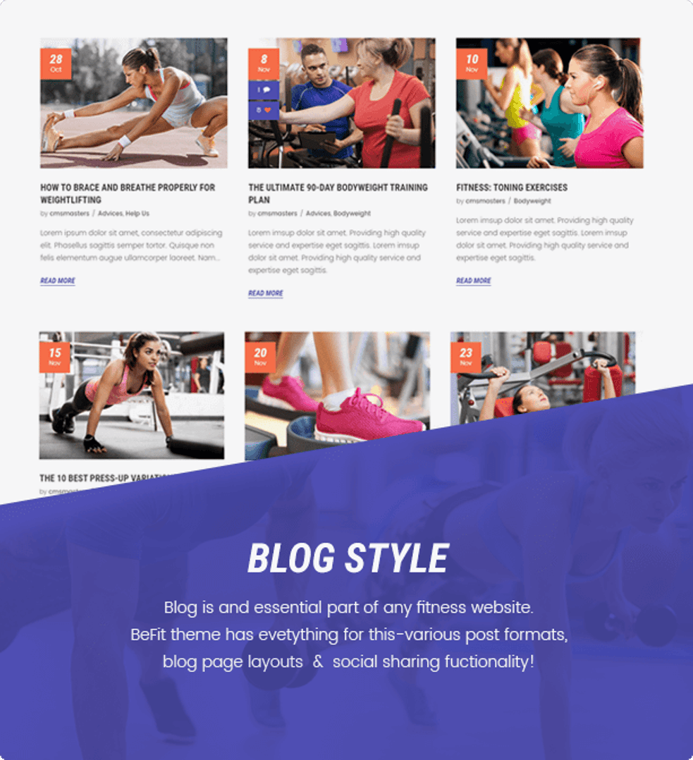 Be Fit WordPress Theme | Cmsmasters Studio - Blog Style