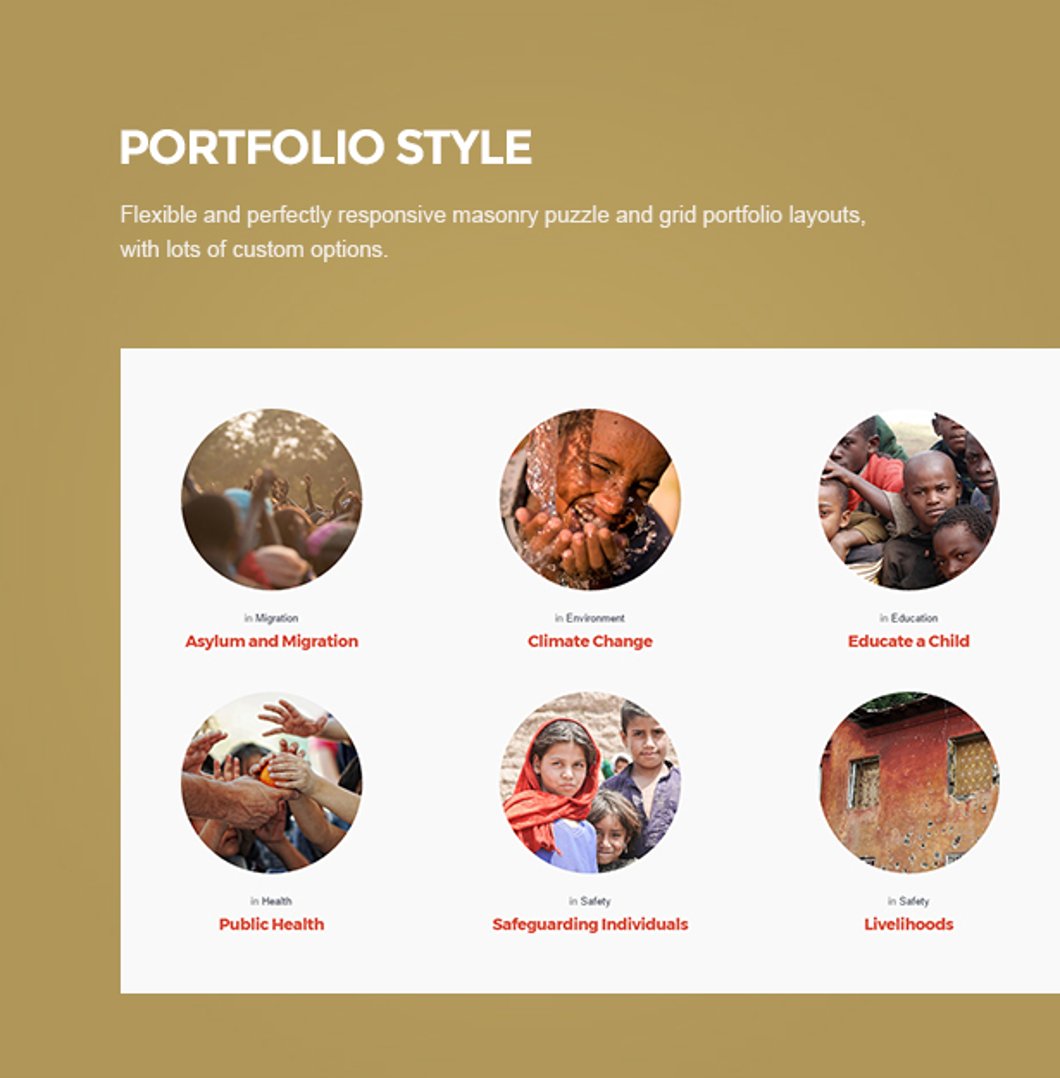 Charity NGO - Donation & Nonprofit Organization WordPress Theme - Portfolio Layouts