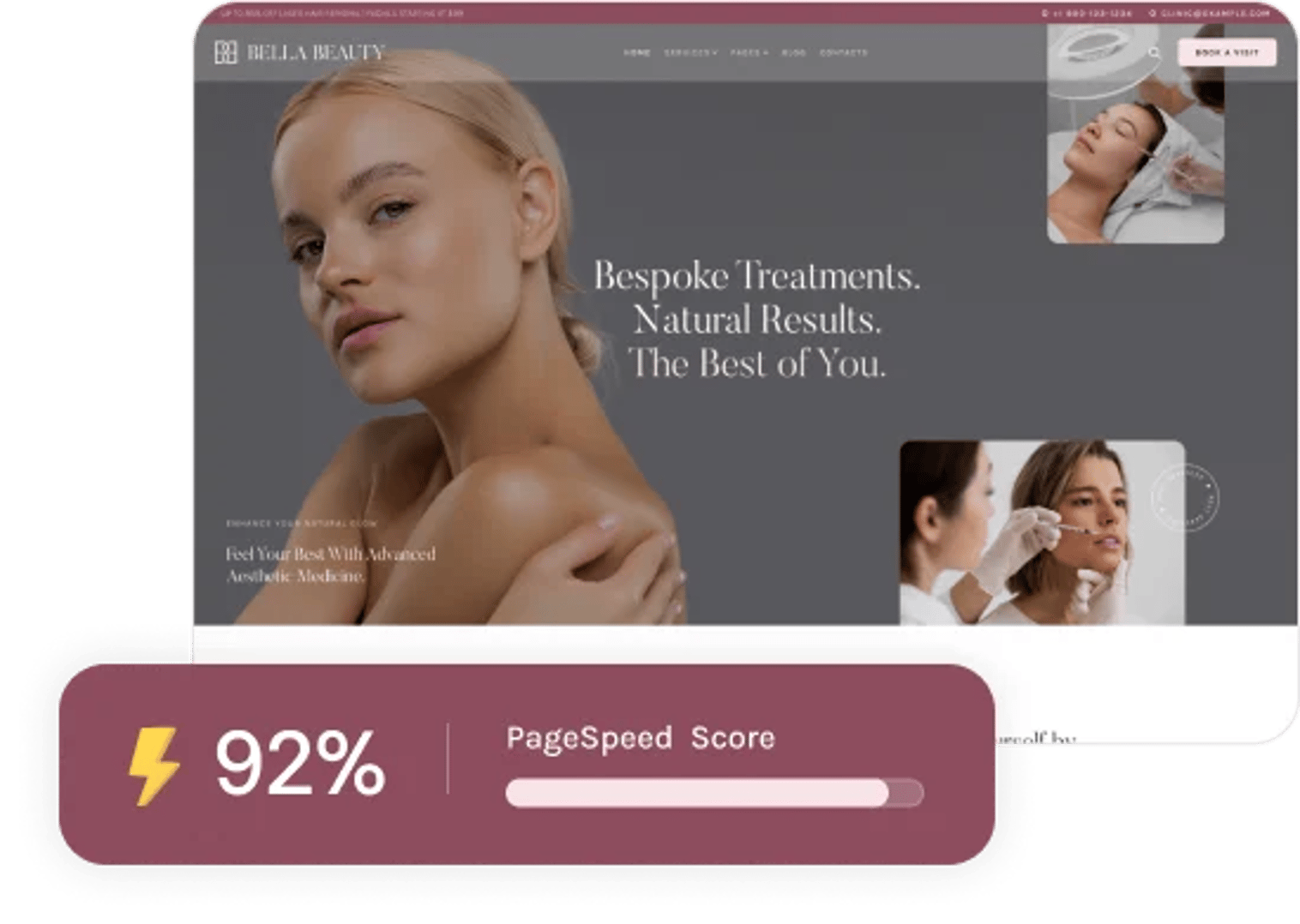 Bella Beauty - Aesthetic Medical Clinic WordPress Theme - Google PageSpeed Insights Performance Score 80+ | CMSMasters studio