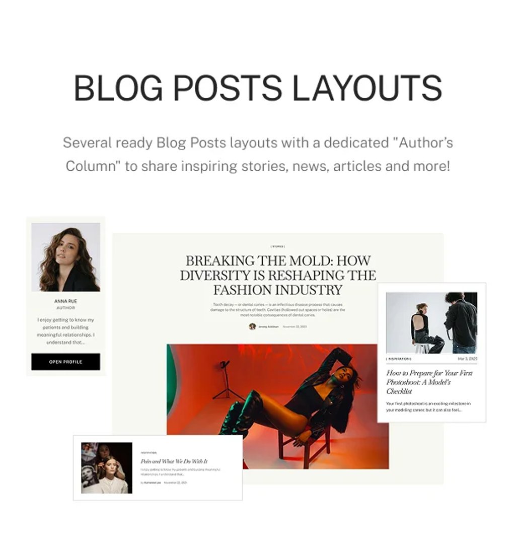 Iconique - Fashion Model Agency WordPress Theme - Blog Posts Layouts | CMSMasters studio