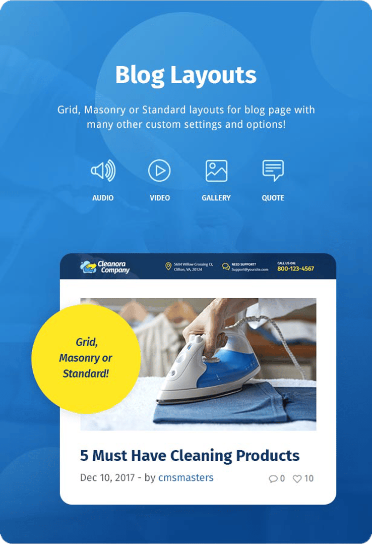 Cleanora - Cleaning Services WordPress Theme - Blog Layouts | cmsmasters studio