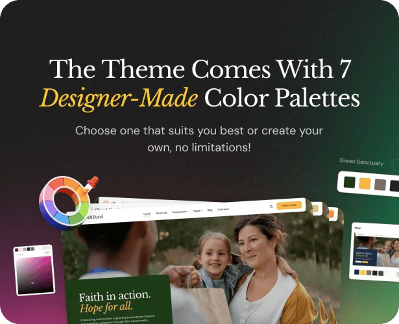 Church Fund  - Religion, NGO & Charity WordPress Theme - 7 Designer-Made Color Palettes | CMSMasters studio