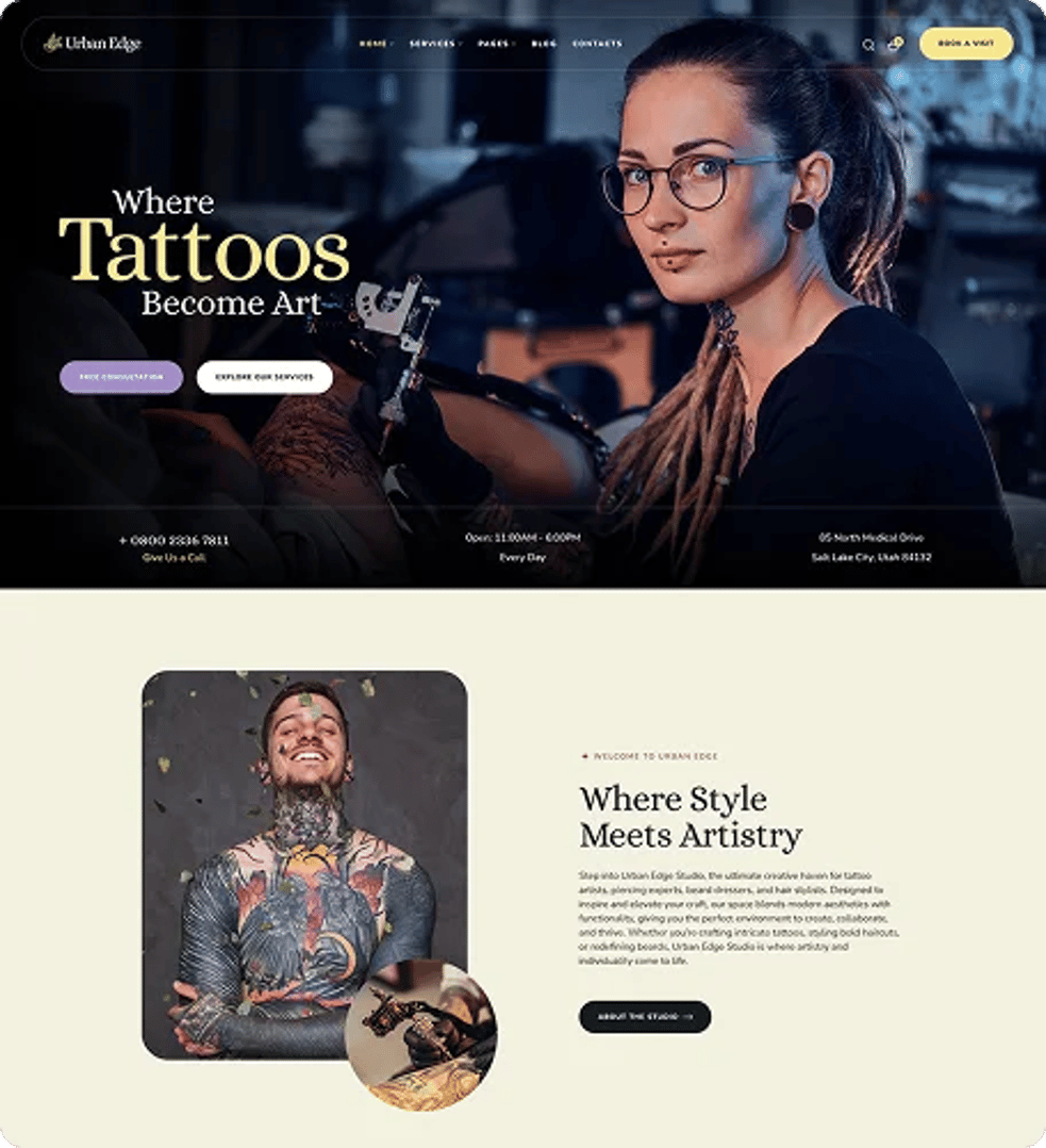 Urban Edge - Barbershop & Tattoo Studio WordPress Theme - Light Demo - Tattoo & Piercing Studio | CMSMasters studio