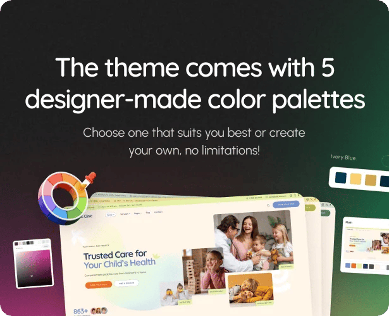 Pediatric Clinic - Children’s & Family Doctor Medical WordPress Theme - Color Palettes | CMSMasters studio