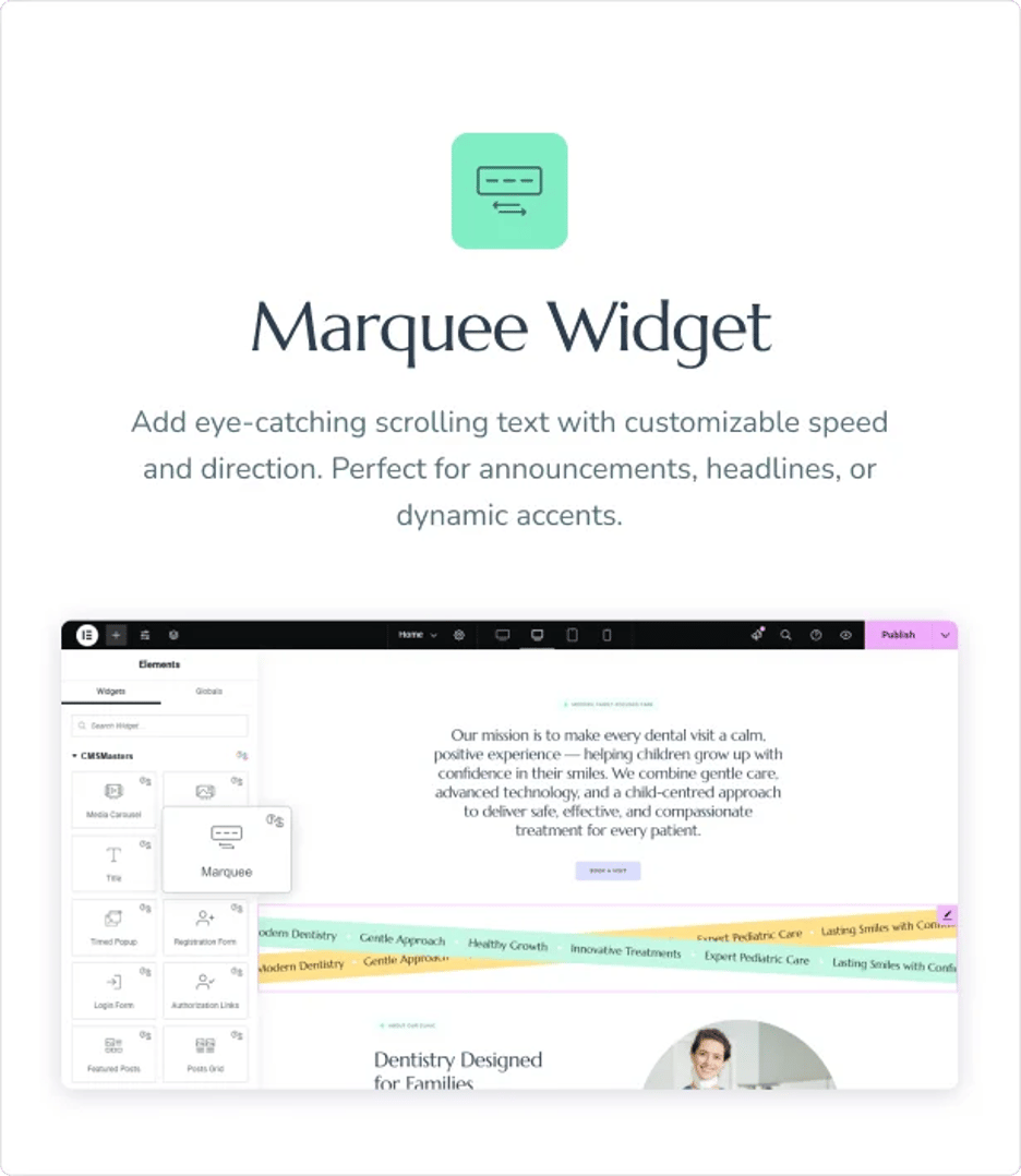 Happy Smiles - Pediatric Dental Clinic & Dentist WordPress Theme - Marquee Widget | CMSMasters studio