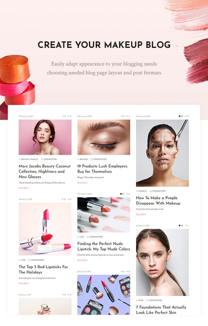 Cosmetista - Makeup Review Beauty WordPress Theme - Create Your Makeup Blog | cmsmasters studio
