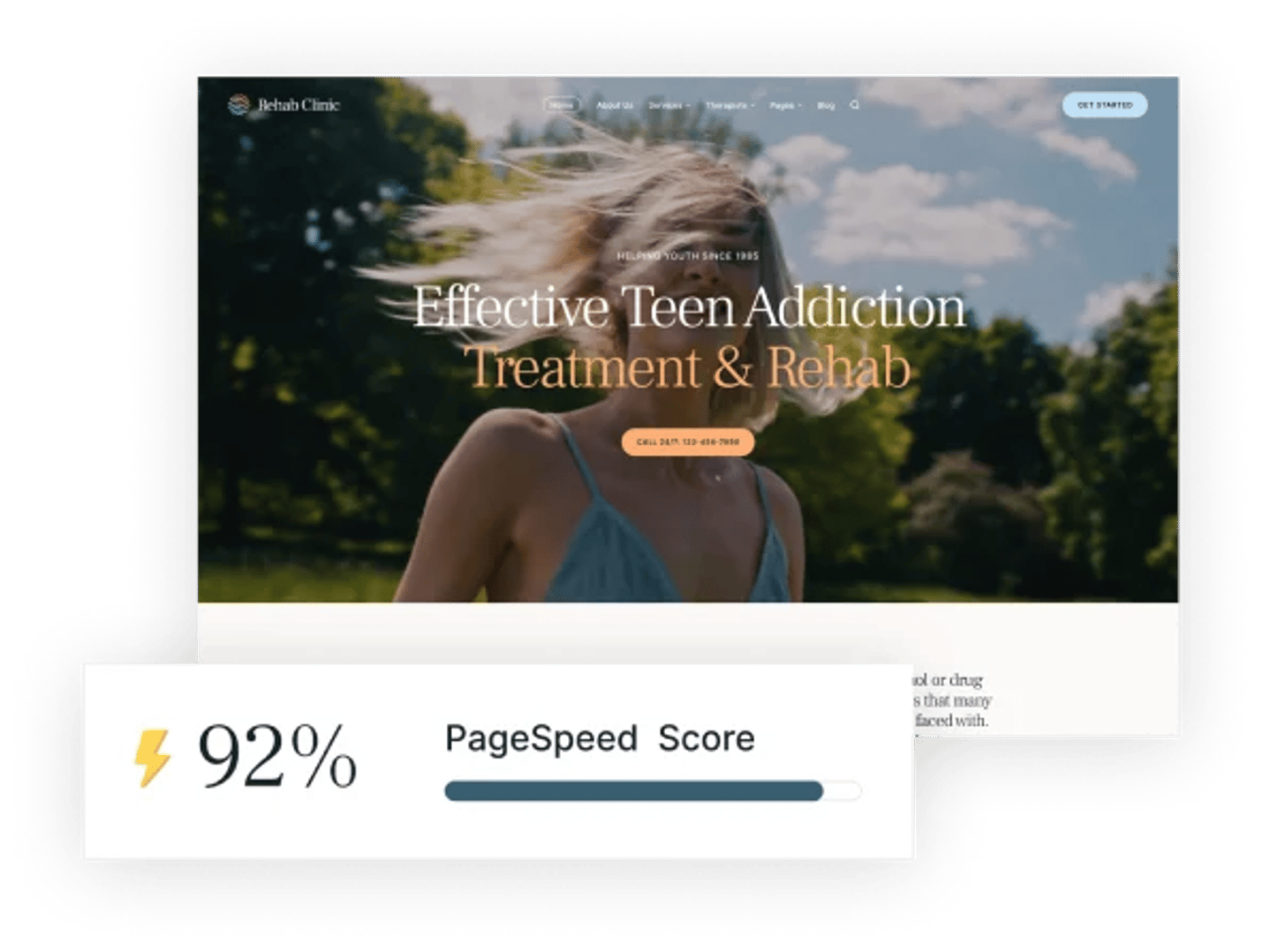 Rehab Clinic - Addiction Recovery Center WordPress Theme - Google PageSpeed Insights Performance Score 90+ | CMSMasters studio