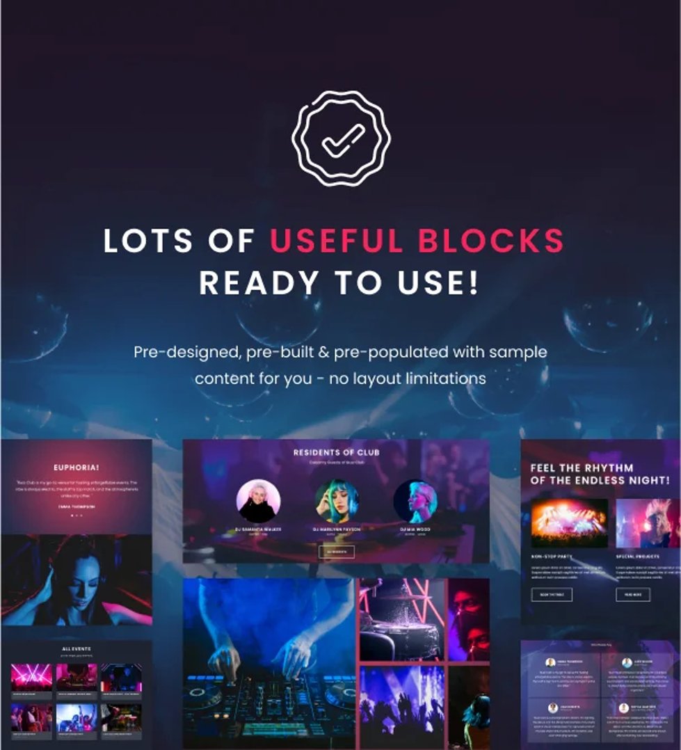 Buzz Club - Night Club, DJ & Music Festival Event WordPress Theme - Lots of Useful Blocks Ready to Use!